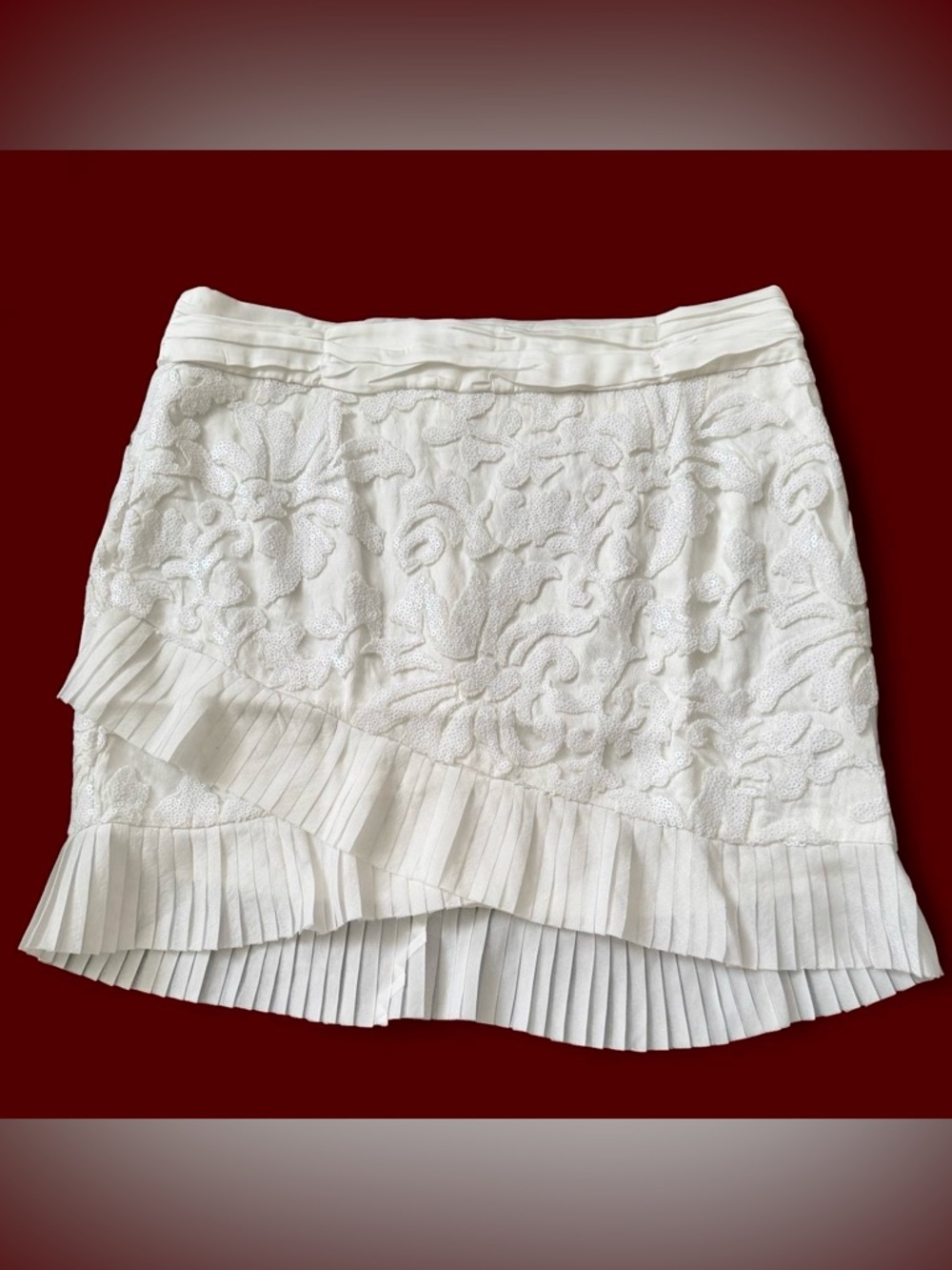 Brand NEW: Naked Wardrobe White Sequin pleated ruffle wrap style Mini Skirt